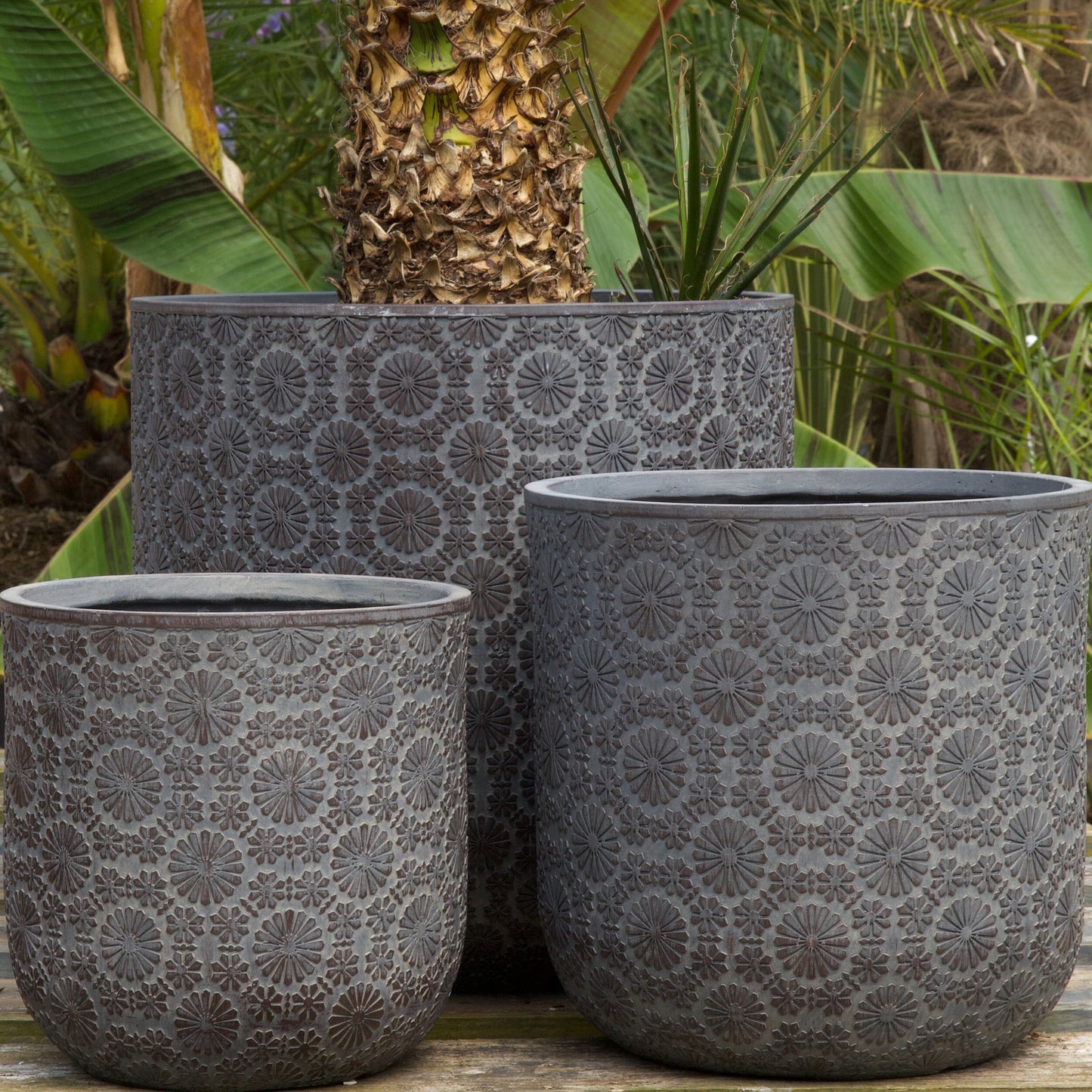 Patterned Flower Planter - Dark Grey