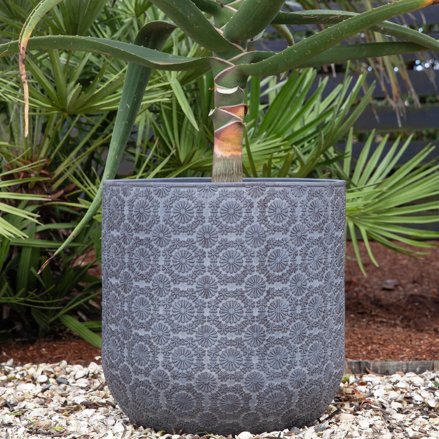 Patterned Flower Planter - Dark Grey