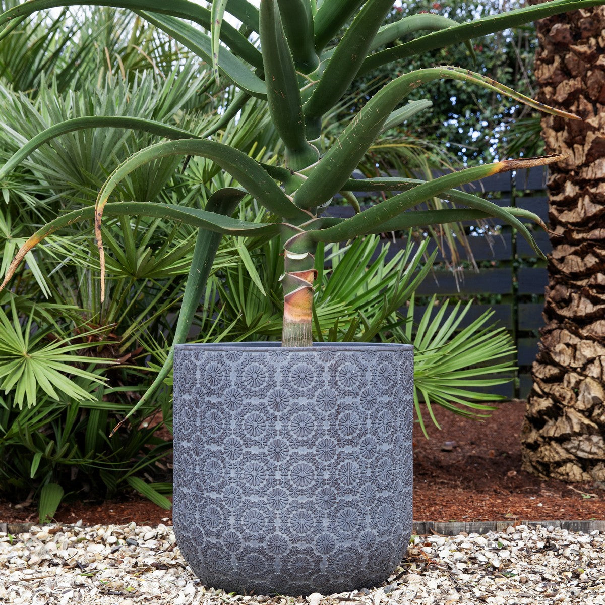 Patterned Flower Planter - Dark Grey