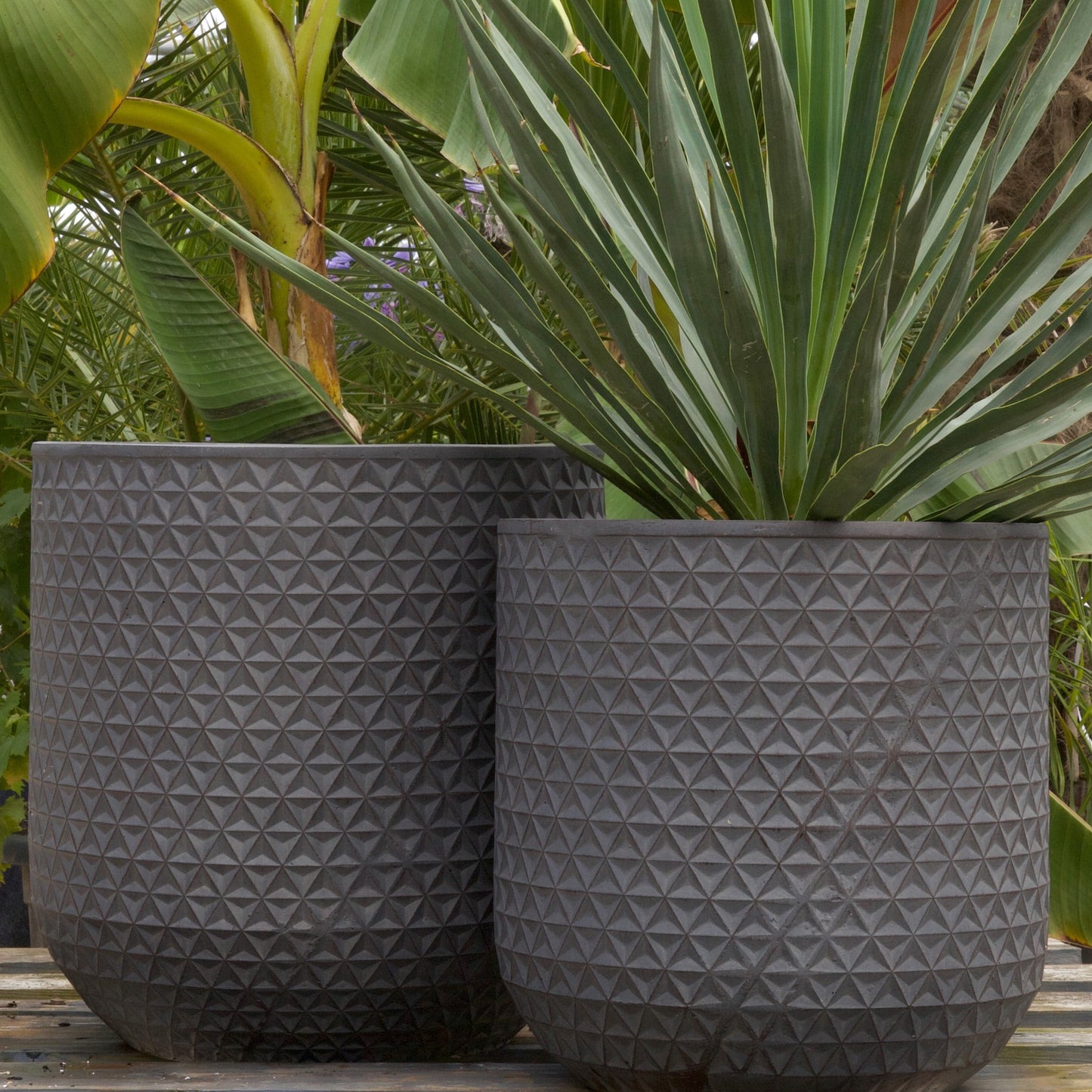 Patterned Geometric Planter - Dark Grey