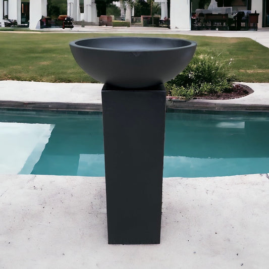 Water Feature / Bird Bath / Shallow Bowl Planter on Plinth - Black
