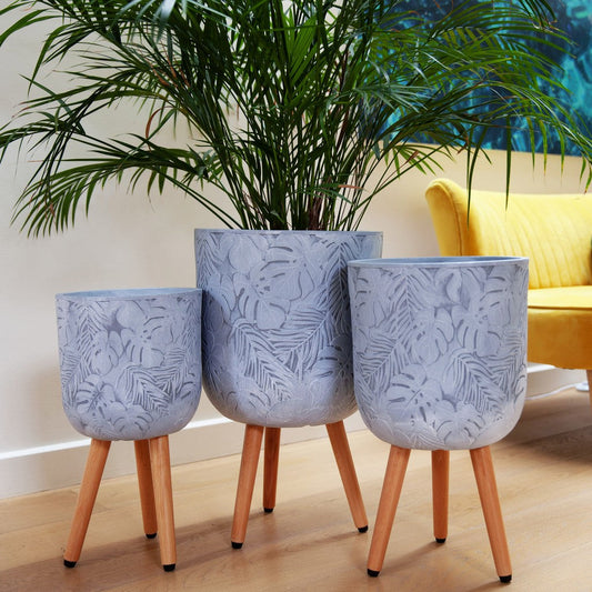 Tropical Indoor Planter on Legs - White Grey